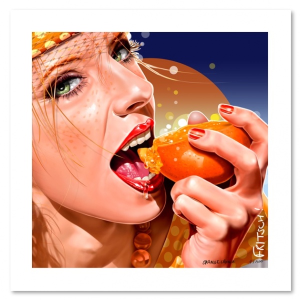 Vincent Fritsch Art, Orange Crunch Poster. Square Night Blue
